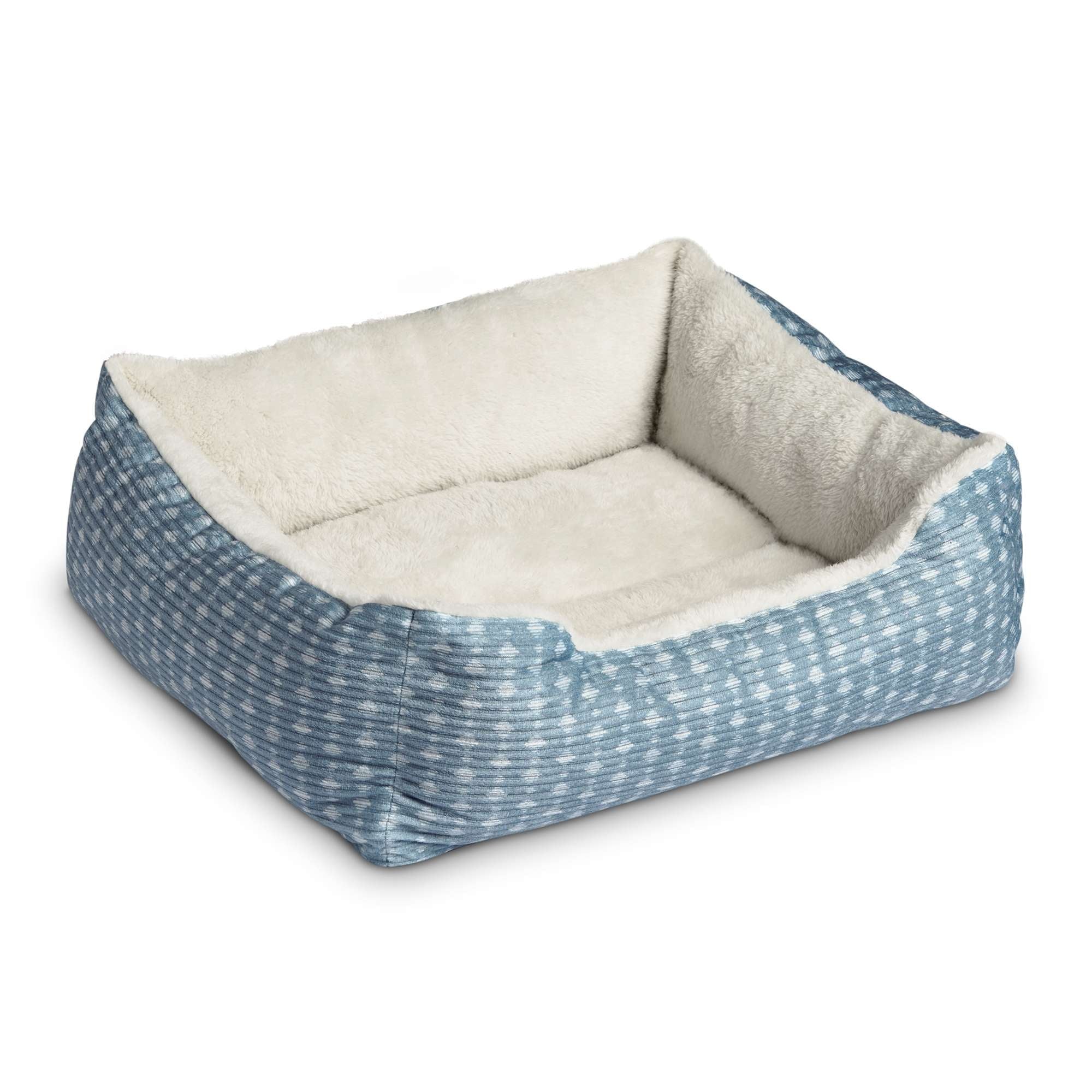Dog Bed, Cat Bed, Puppy Bed, Plush Cuddle Bed for Small Breeds, 19" x 15", Blue and White