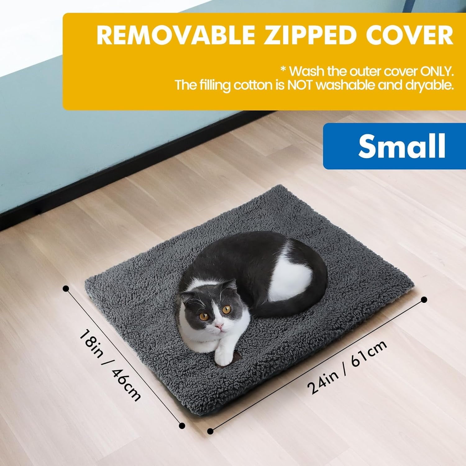Self Warming Cat Bed for Indoor Cats Self Heating Pet Pad with Removable Washable Cover Non Slip Dog Bed for Small Dogs, Gray, 24*18