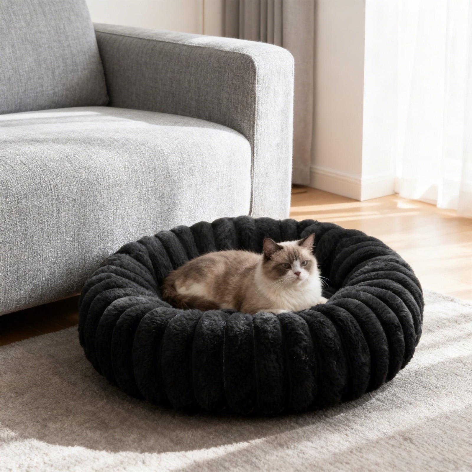 High Pile Plush Round Pet Bed Kennel Mat Extra Dog Cat Bed with Raised Edge for Small Medium Pets