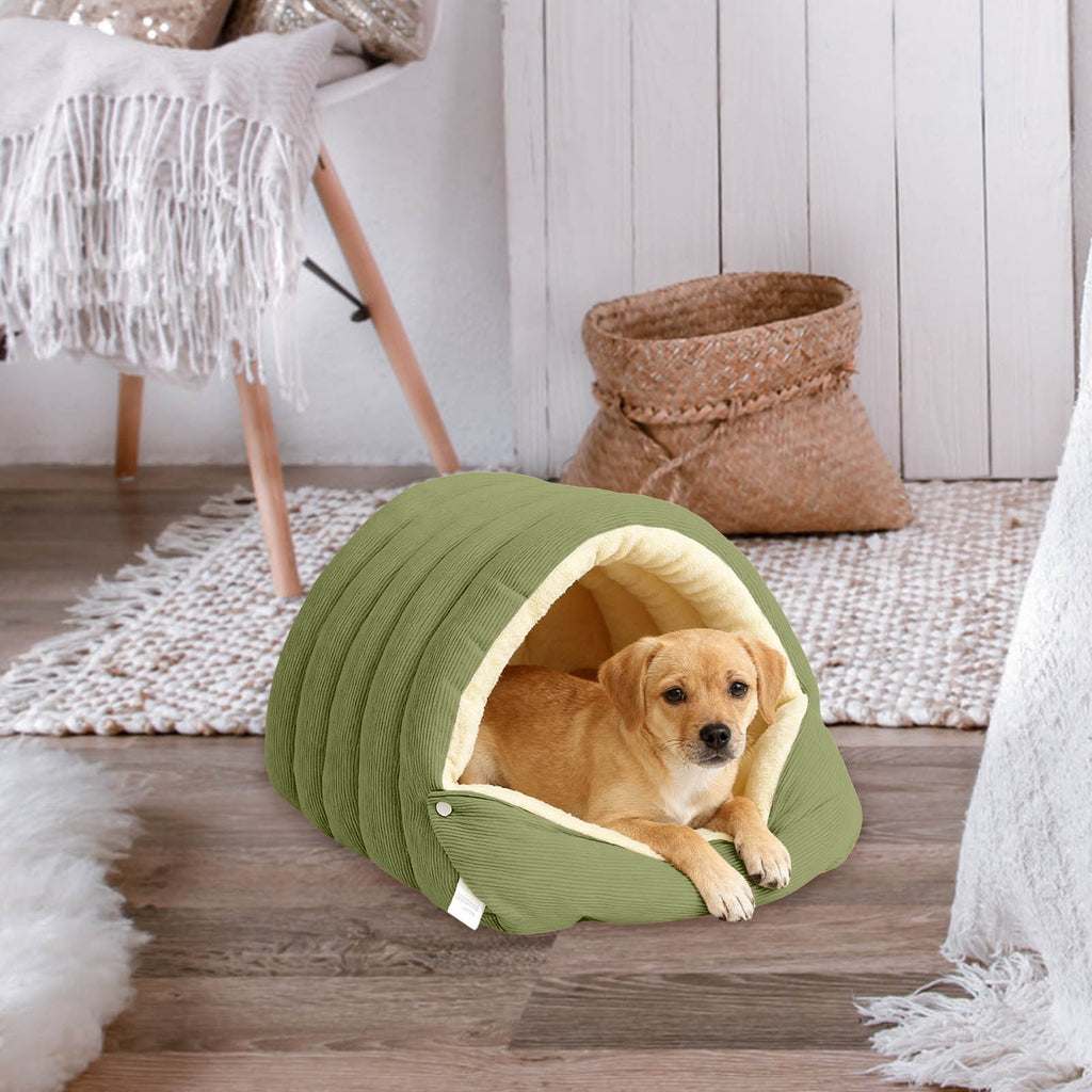 Winter Small Pet Bed - Washable Semi-Enclosed Cat/Dog Bed, Dual-Purpose (Open/Closed), Wear-Resistant Cloth, Fits Pets Under 5 lbs, Green, Compact 18.9x11.8x7.87in