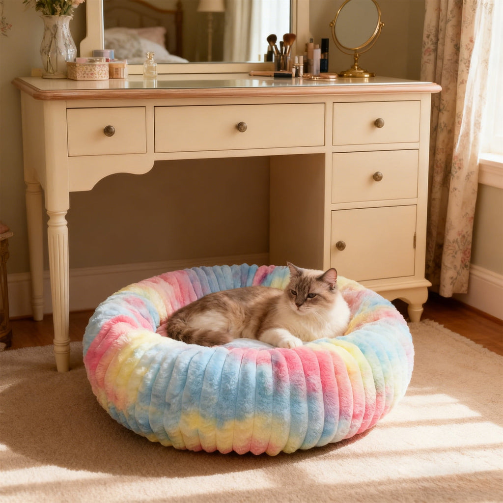 High Pile Plush Round Pet Bed Kennel Mat Extra Dog Cat Bed with Raised Edge for Small Medium Pets