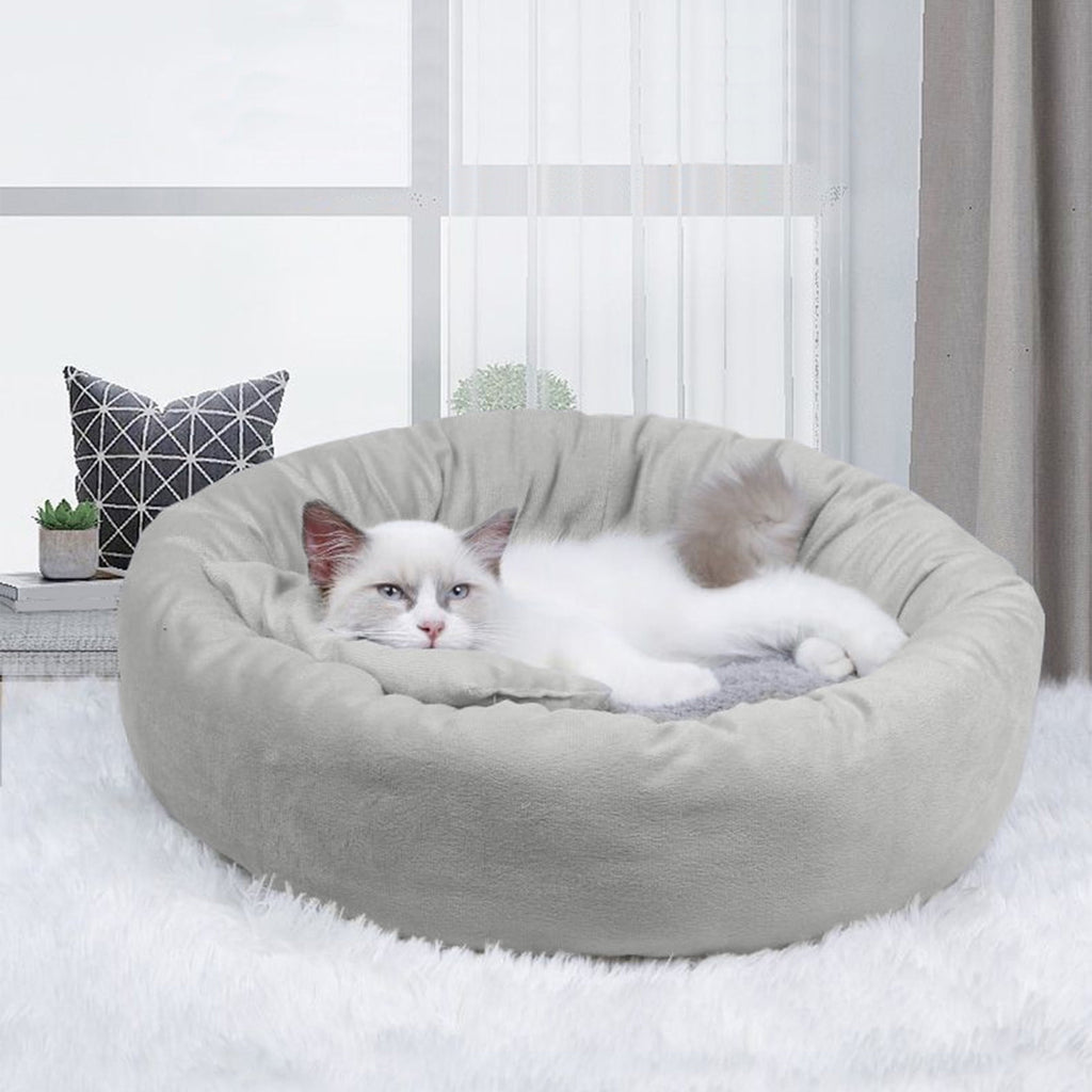 Cat Beds with Pillow for Small Medium Dogs and Cats, Round Dog Puppy Cuddler Bed, Washable Plush Pet Bed Thickened Dog Kennel Mat for Puppy Sleeping, M 45CM