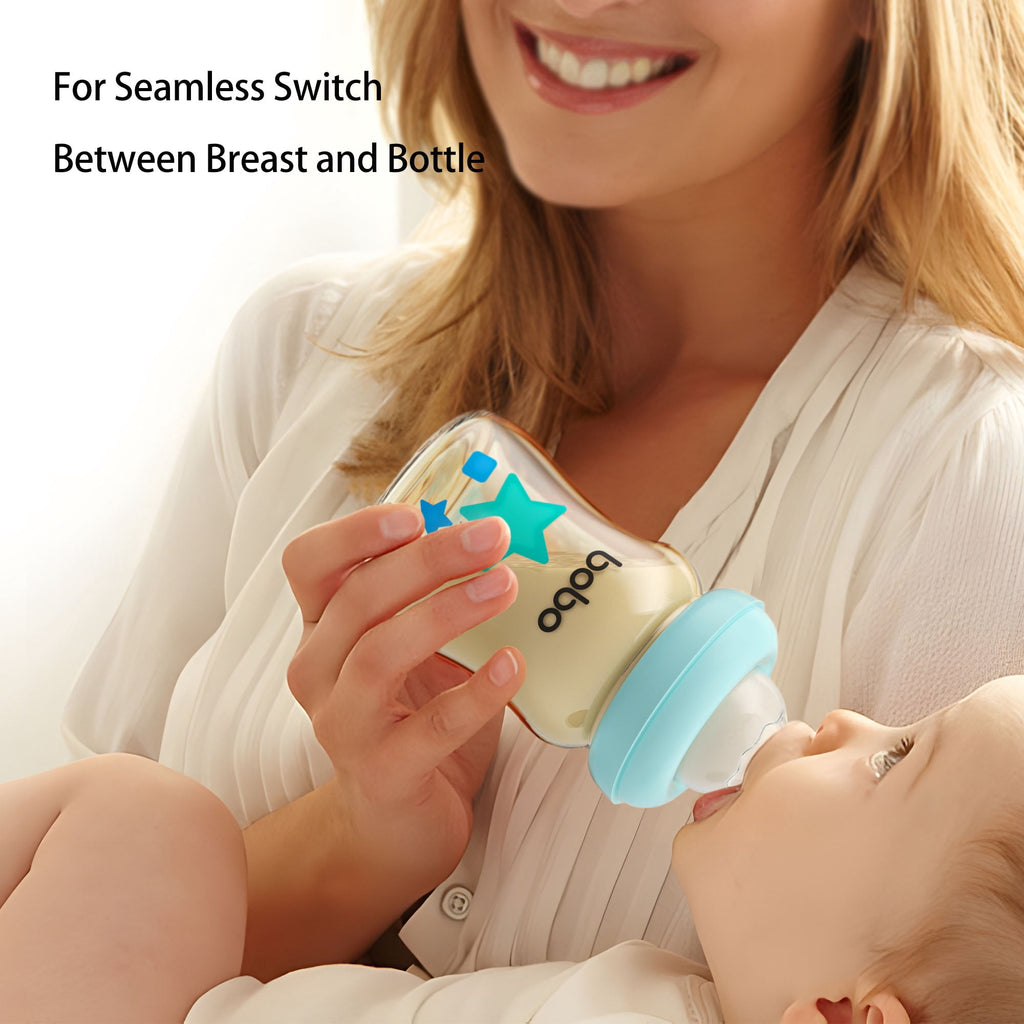 YOHKOH Newborns Natural Slow Flow Baby Bottles,for Breast/Mixed Feeding,5.4oz,2pk,Blue