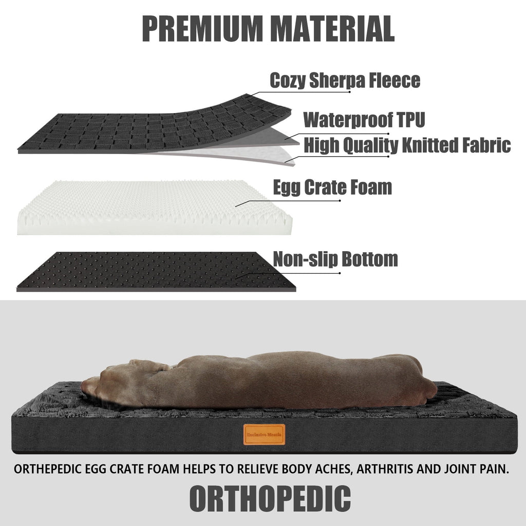 Checkered Pet Bed for Medium Dogs 36"X24", Removable Washable Cover, Black