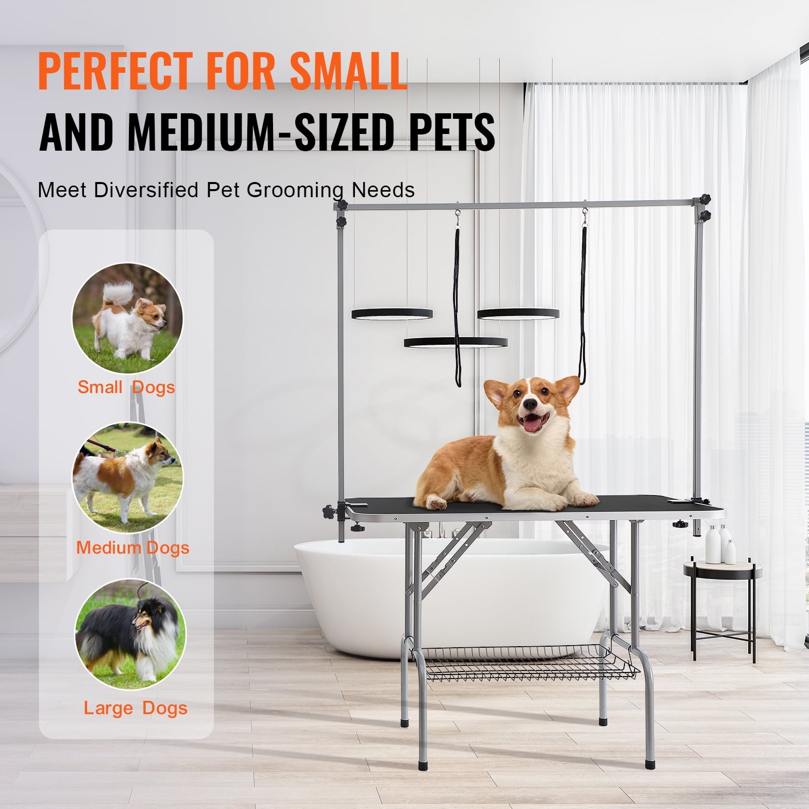 VEVOR Pet Grooming Table Two Arms with Clamp, 46'' Dog Grooming Station, Pets Grooming Stand for Medium and Small Dogs, Free No Sit Haunch Holder with Grooming Loop, Bearing 330lbs