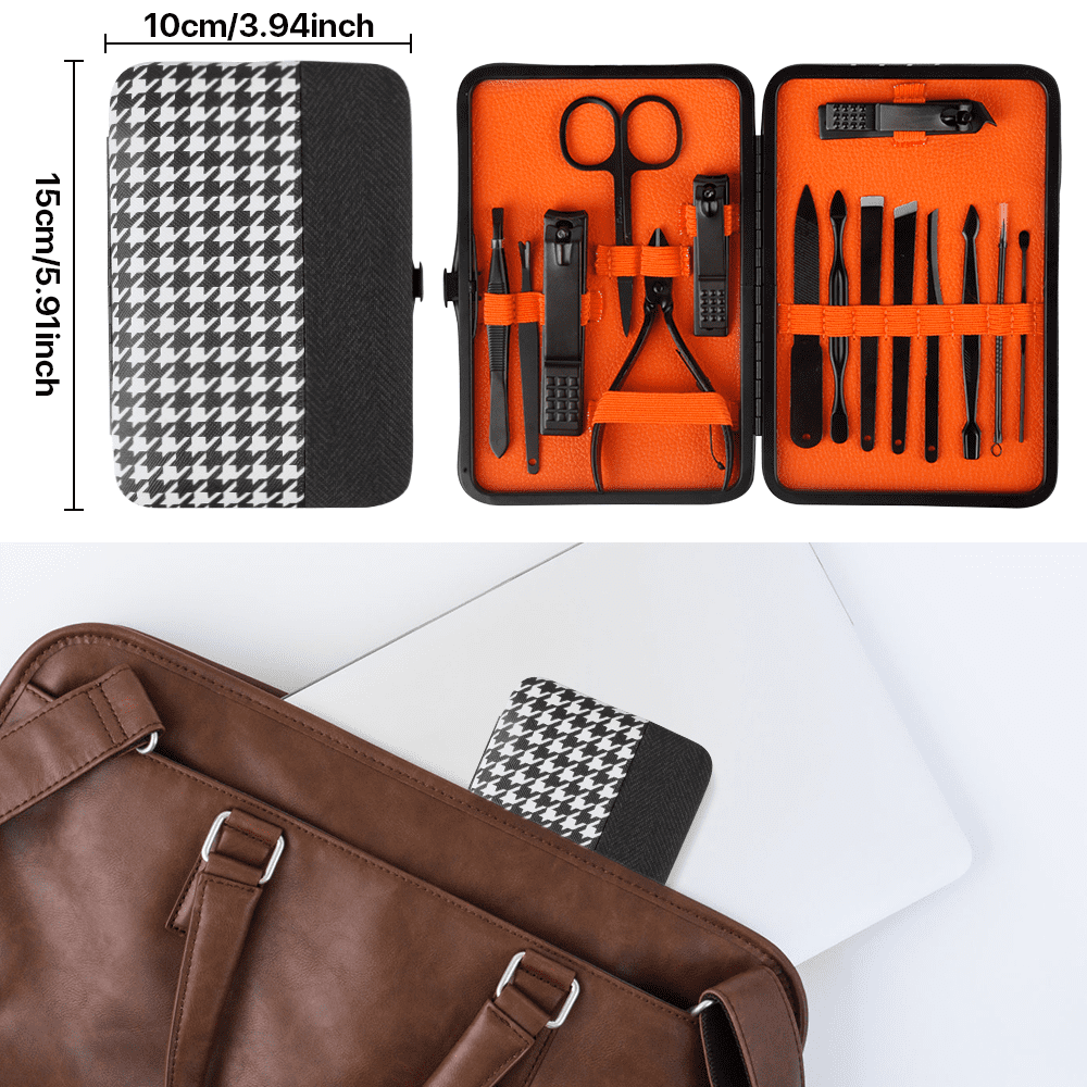 15-Piece Nail Clipper Manicure Set for Adult Women Men Grooming Pedicure Kit Stainless Steel for Facial Cuticle with Leather Travel Care