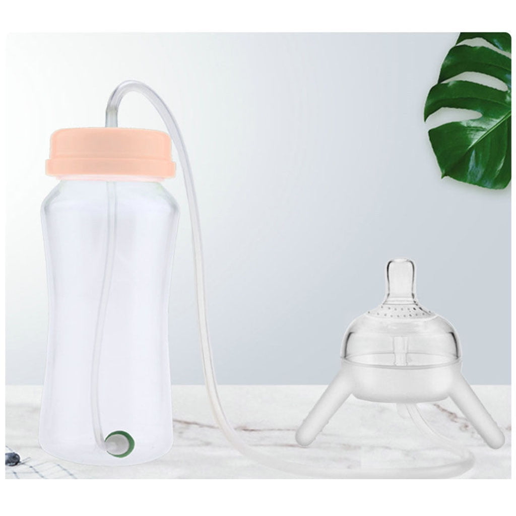 Sorrowso Self-Feeding Baby Bottle with Long Straw Handless Imitation Milk Weaning Bottle