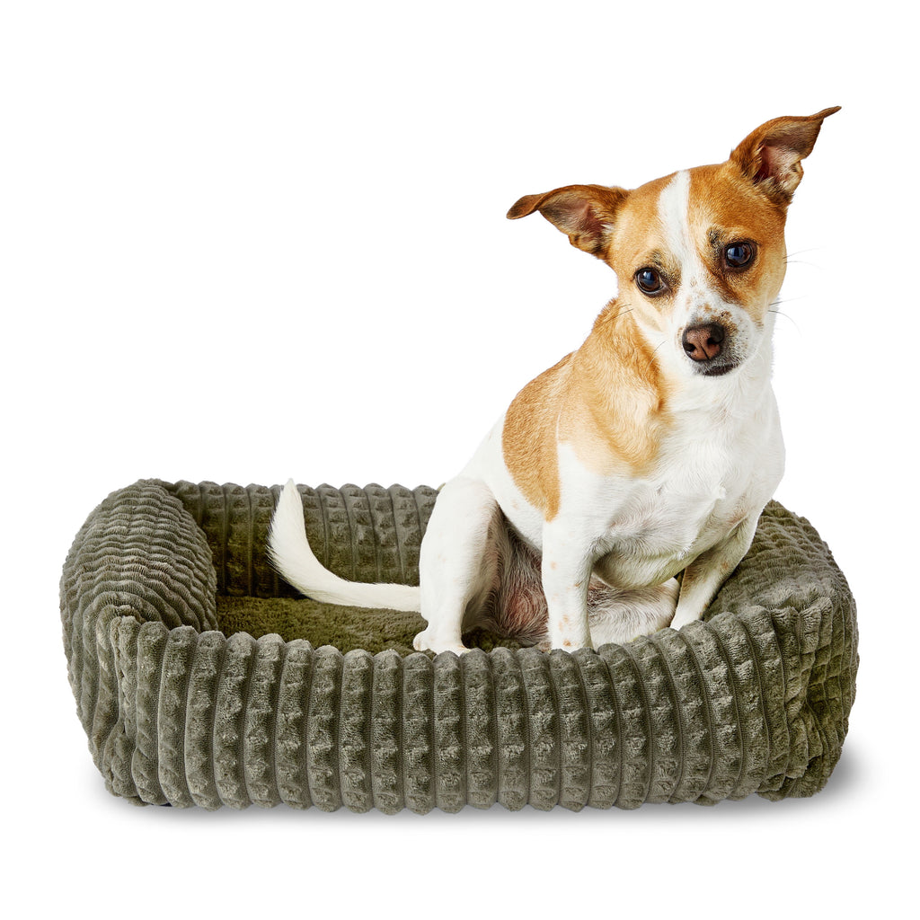 Small Flannel Waffle Texture Bolster Cat or Dog Bed, Blue, 17" x 21"
