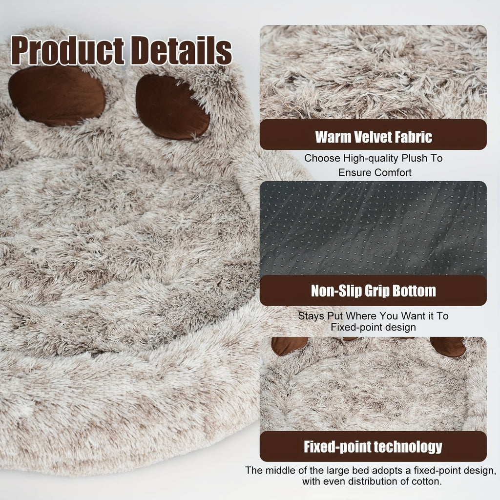 Paw Shape Pet Bed, Plush Faux Fur Donut Bed for Dogs &amp; Cats, , Bottom