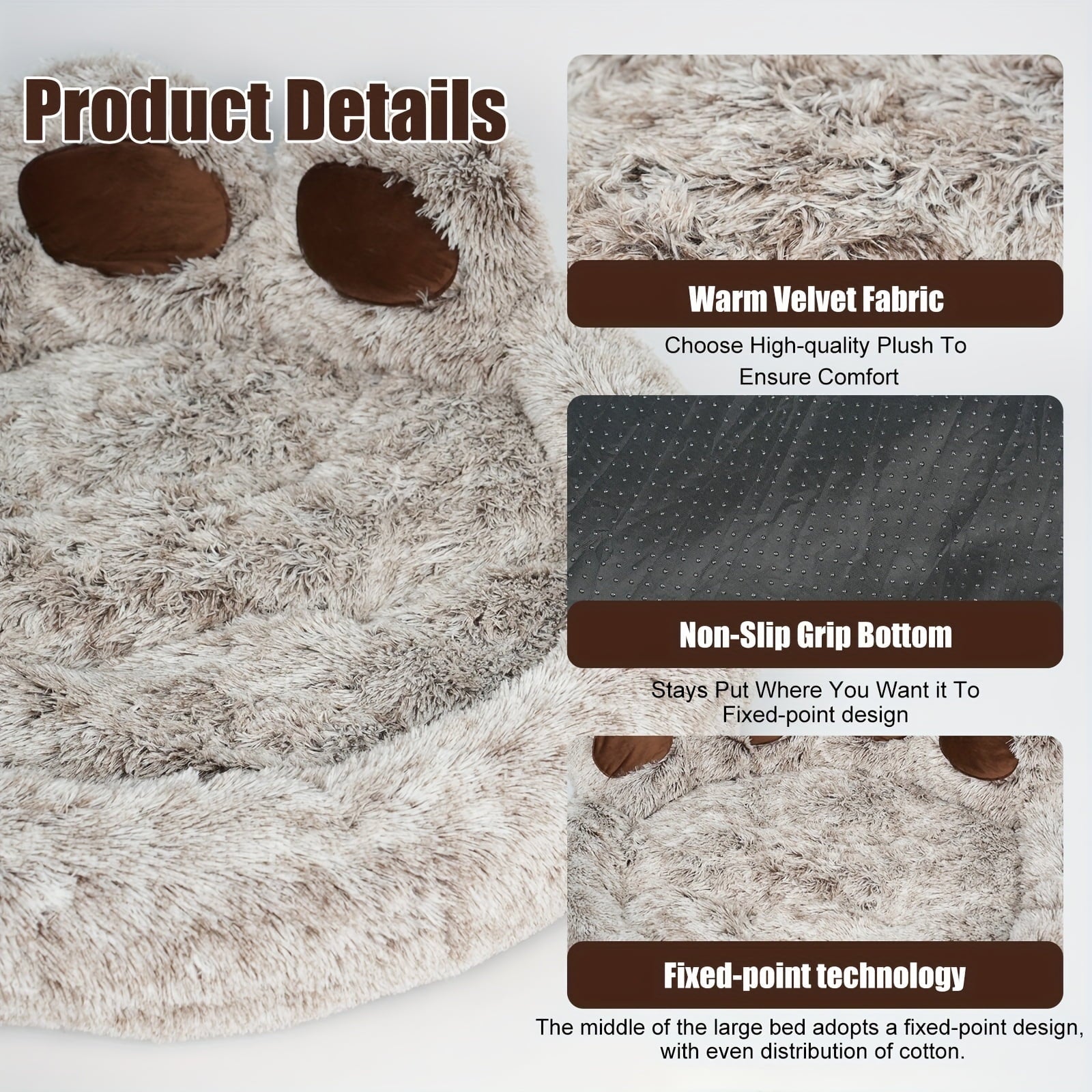 Paw Shape Pet Bed, Plush Faux Fur Donut Bed for Dogs &amp; Cats, , Bottom