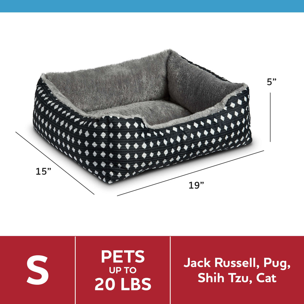 Dog Bed, Cat Bed, Puppy Bed, Plush Cuddle Bed for Small Breeds, 19" x 15",Black &amp; White Diamonds