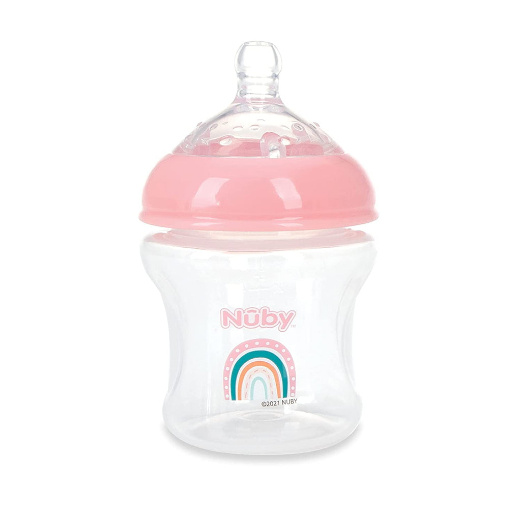 3-Pack Infant Feeding Bottles with Slow Flow Breast Size Silicone Nipple: 0+ Months, 6oz, 3 Pack Set: Delicate Star, Rainbow, Butterfly Prints