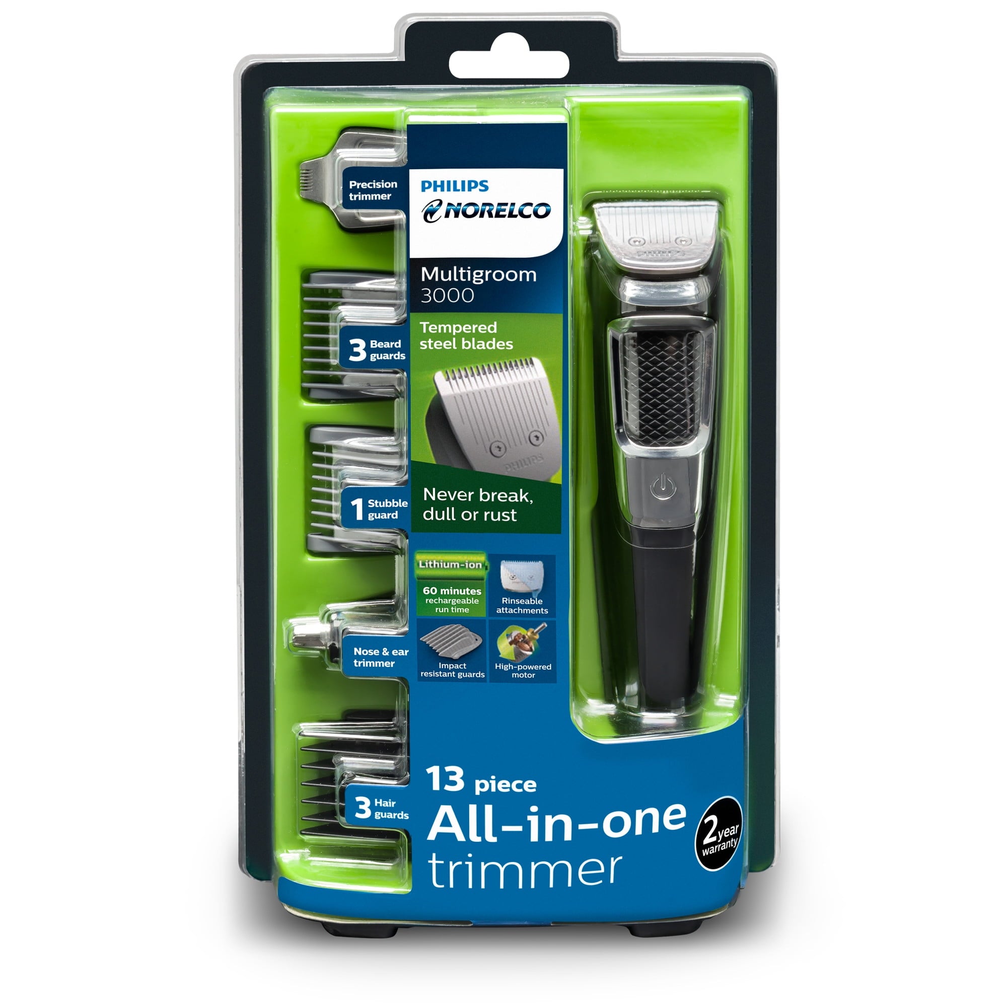 Multi Groomer - 13 Piece Mens Grooming Kit For Beard, Face, Nose, and Ear Hair Trimmer and Hair Clipper - No Blade Oil Needed, MG3750/60