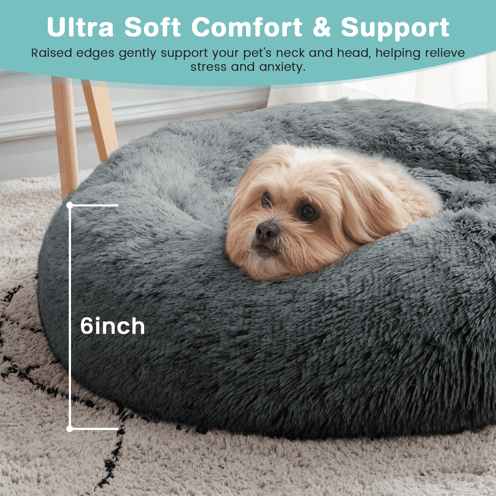 20 Inch Donut Dog Bed for Small Dogs, Round Pet Bed, Washable Dog Bed for Small Medium Dogs and Cats