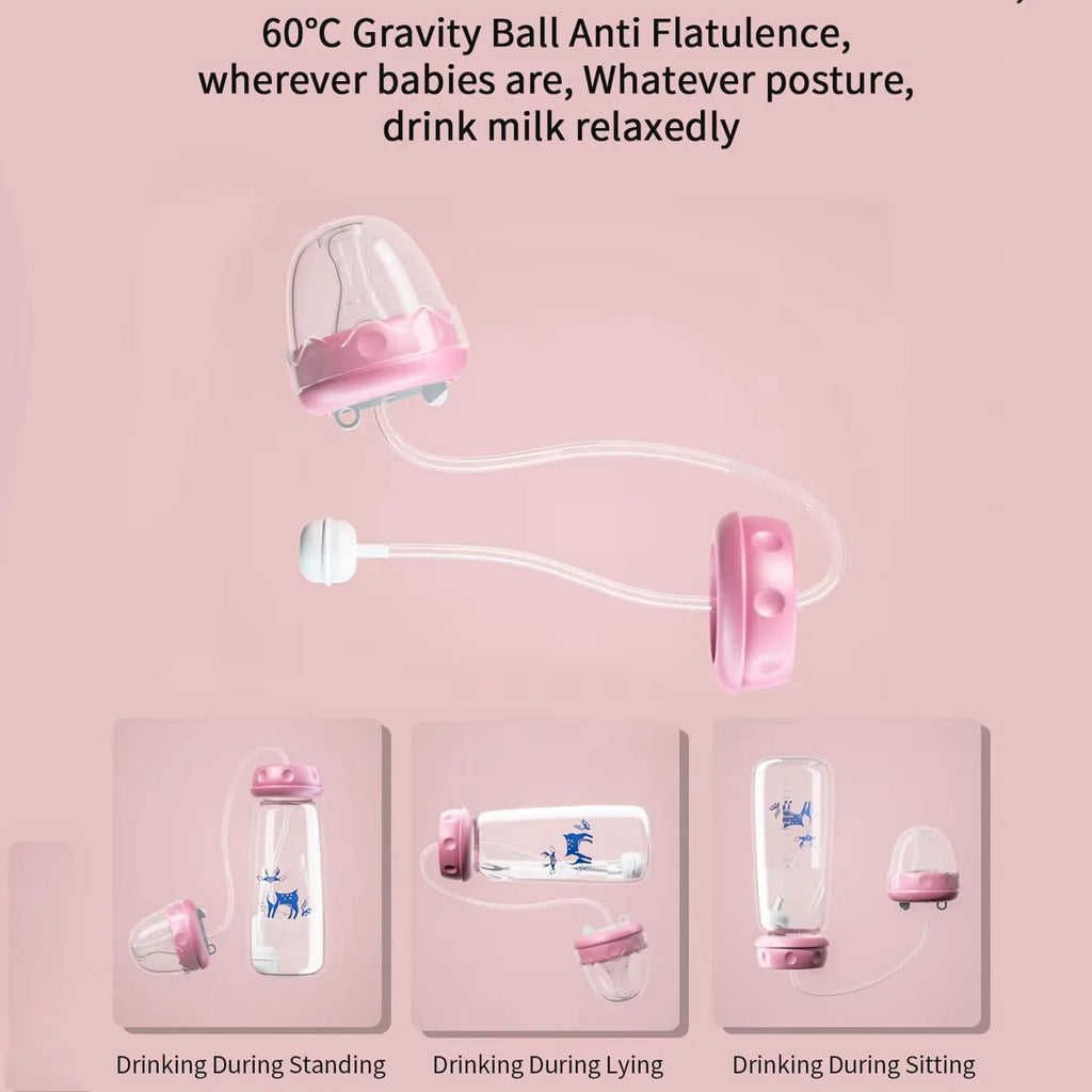Hands-Free Baby Feeding Bottle 240ml, 3-in-1 Silicone Nursing Bottle with Adjustable Fast-Flow Nipple Straw, Wide-Neck Milk Bottle for Newborns