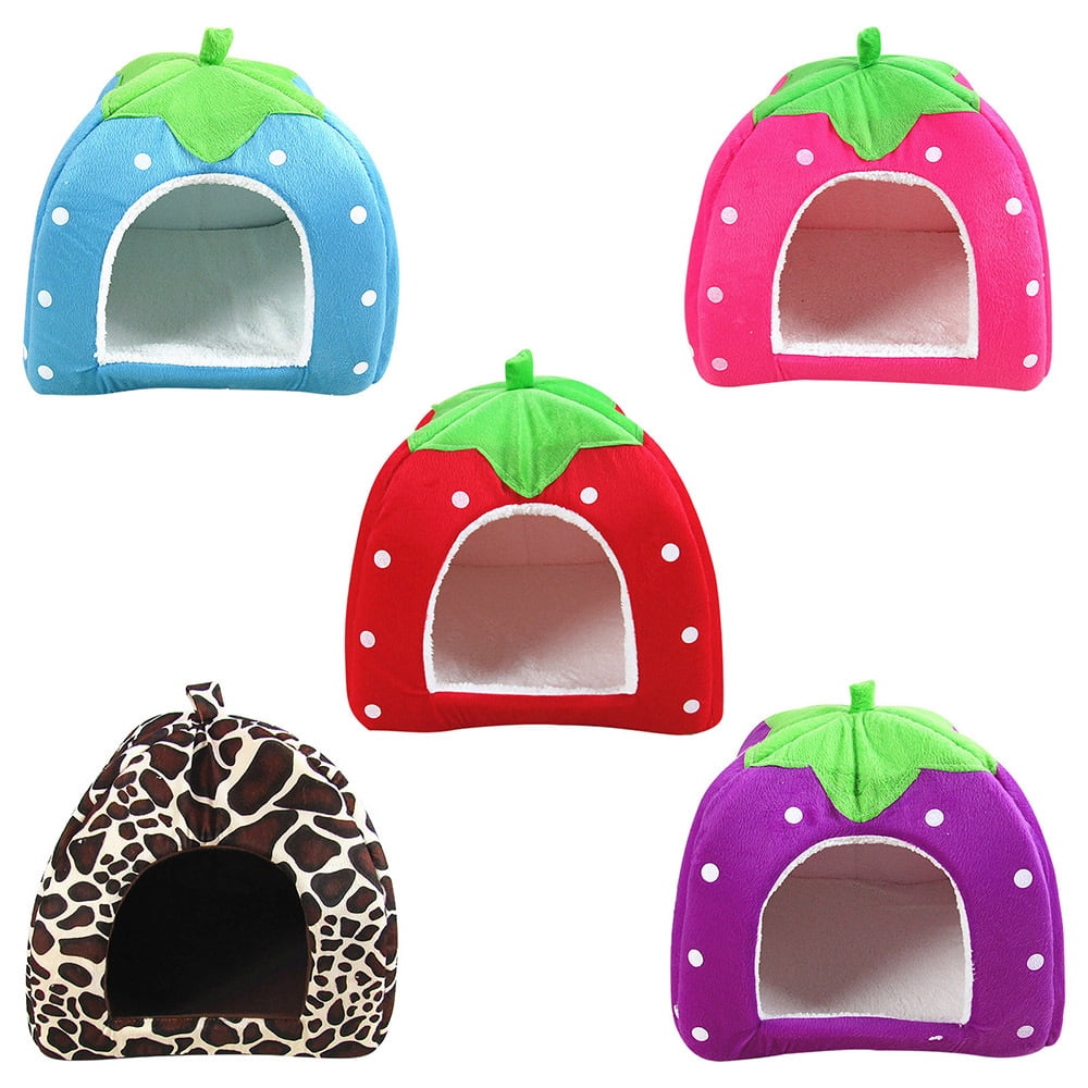 Cute Strawberry Cat House Indoors Winter Pet Dog Bed Fleece Yurt