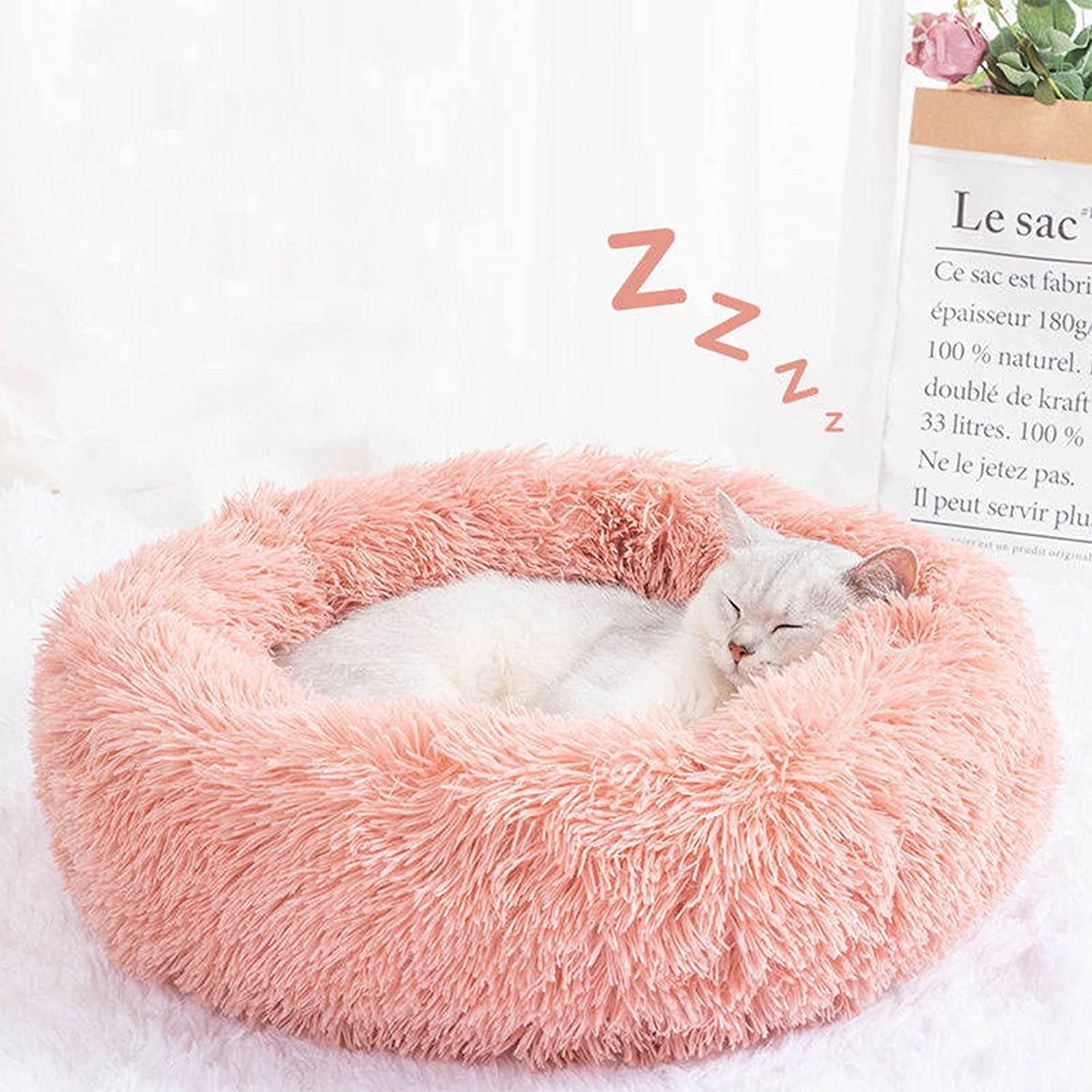Dog Bed &amp; Cat Bed, Puppy Bed Warming Round Pet Bed, Donut Bed