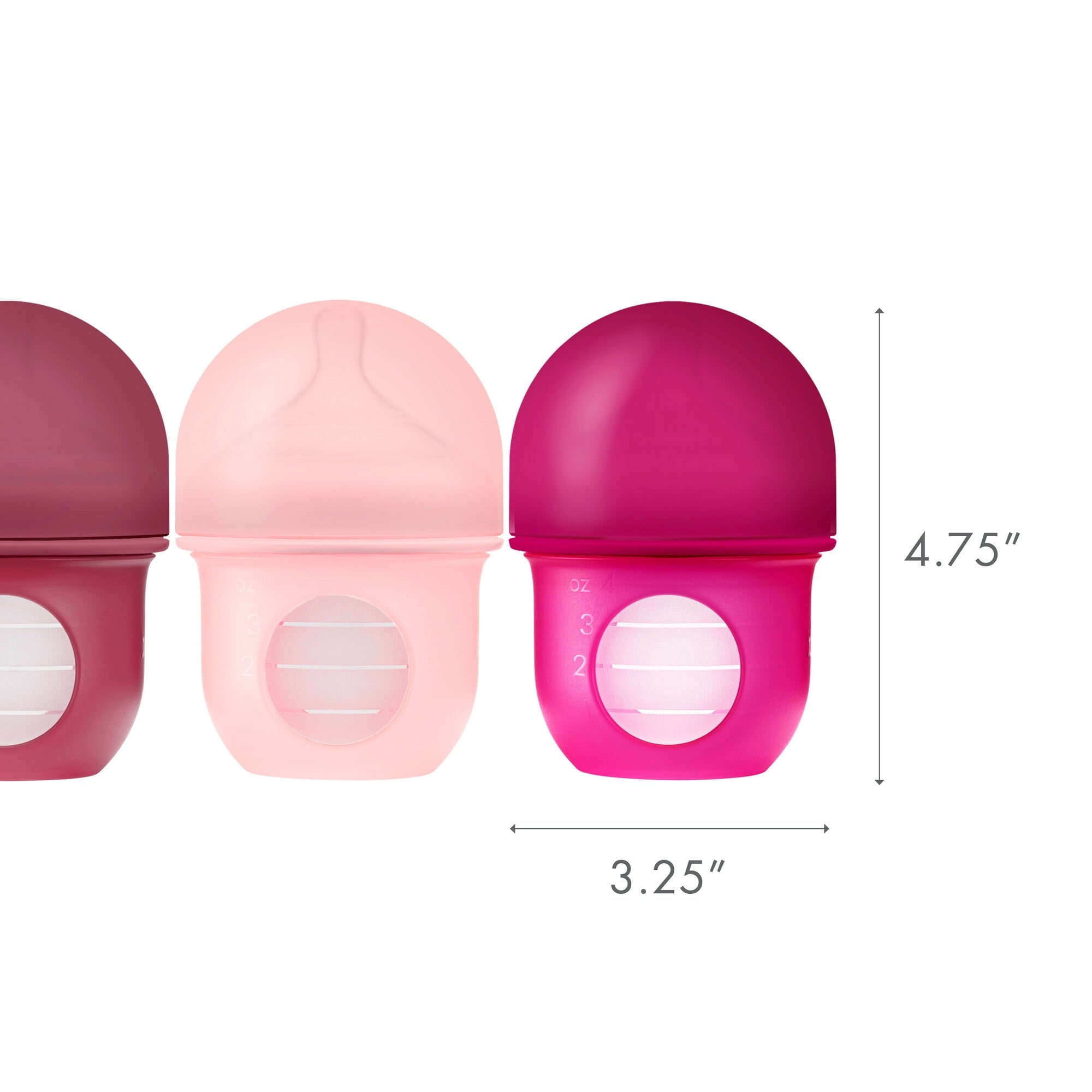 Nursh Silicone Pouch Baby Bottle, Air-Free Feeding, Pink Multi Pack 4 Oz 3 Pk
