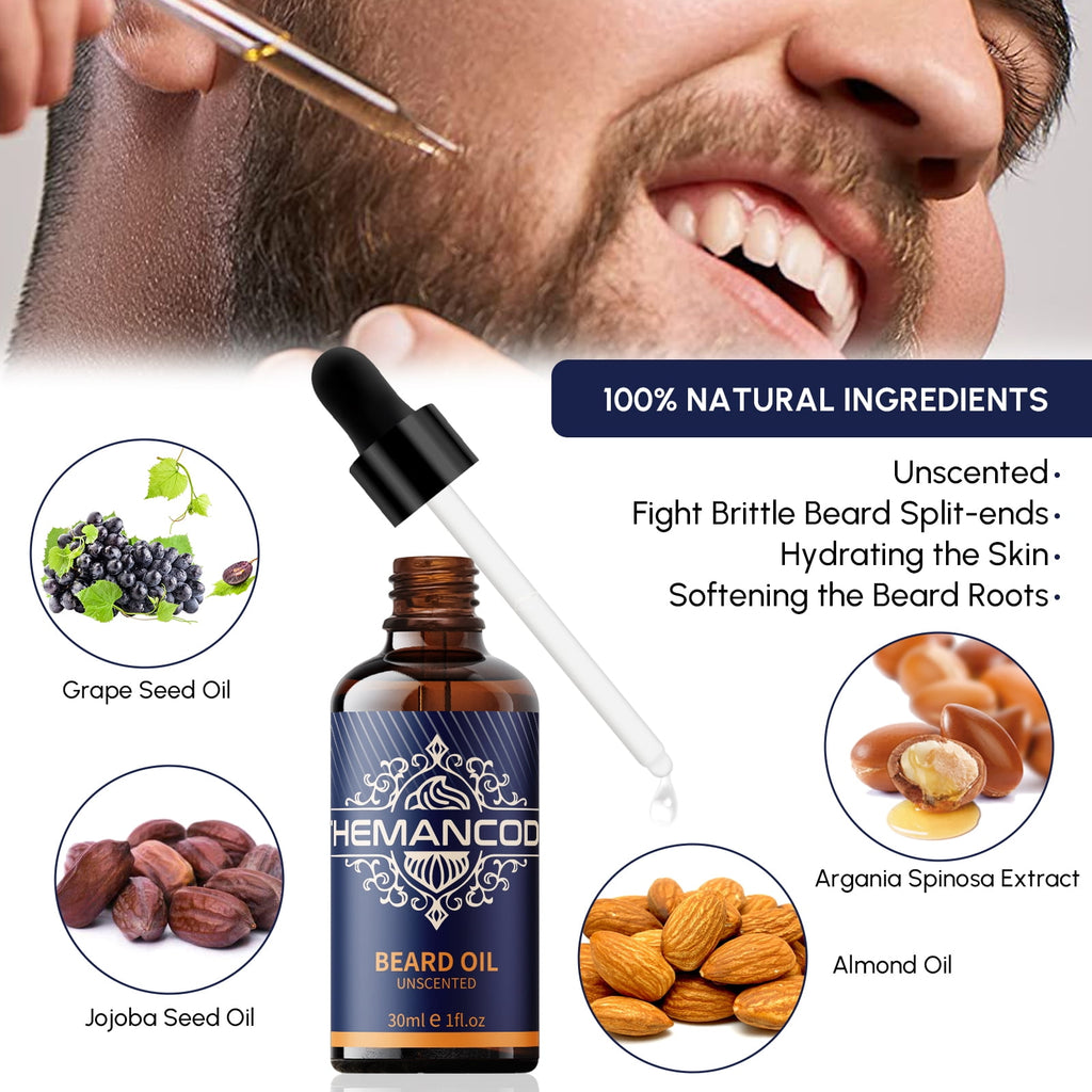 THEMANCODE Beard Kit for Men – Beard Grooming &amp; Trimming Kit Set with Beard Oil, Balm, Wash Soap, Comb, Brush &amp; Mustache Scissors, Gift for Men