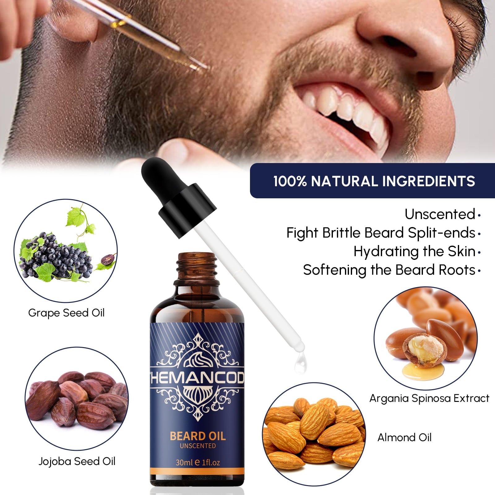 THEMANCODE Beard Kit for Men – Beard Grooming &amp; Trimming Kit Set with Beard Oil, Balm, Wash Soap, Comb, Brush &amp; Mustache Scissors, Gift for Men