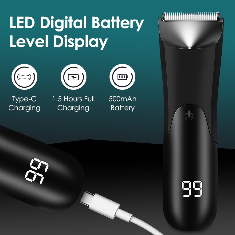 Electric Body Hair Trimmer for Men, Grooming Trimmer, Beard and Body Shaver with LED Light, Digital LCD Display for Underarm, Leg, Chest, Head Styling