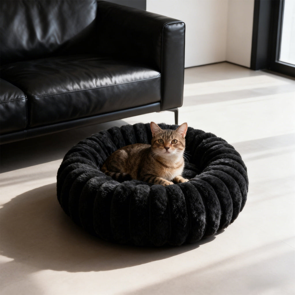 High Pile Plush Round Pet Bed Kennel Mat Extra Dog Cat Bed with Raised Edge for Small Medium Pets