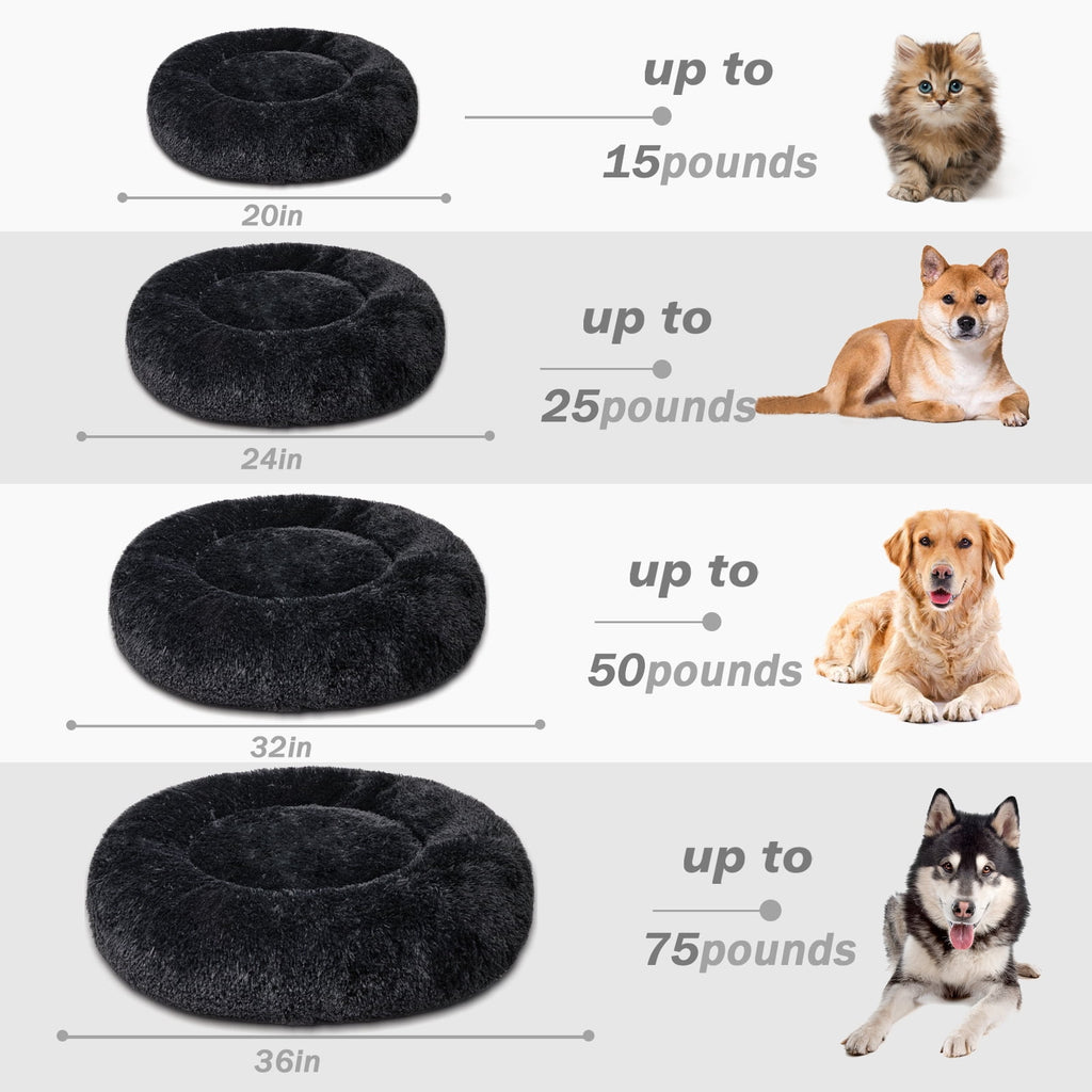 Donut Pet Bed for Small Dogs 20", Plush Warming Dog Bed, Pink Rainbow