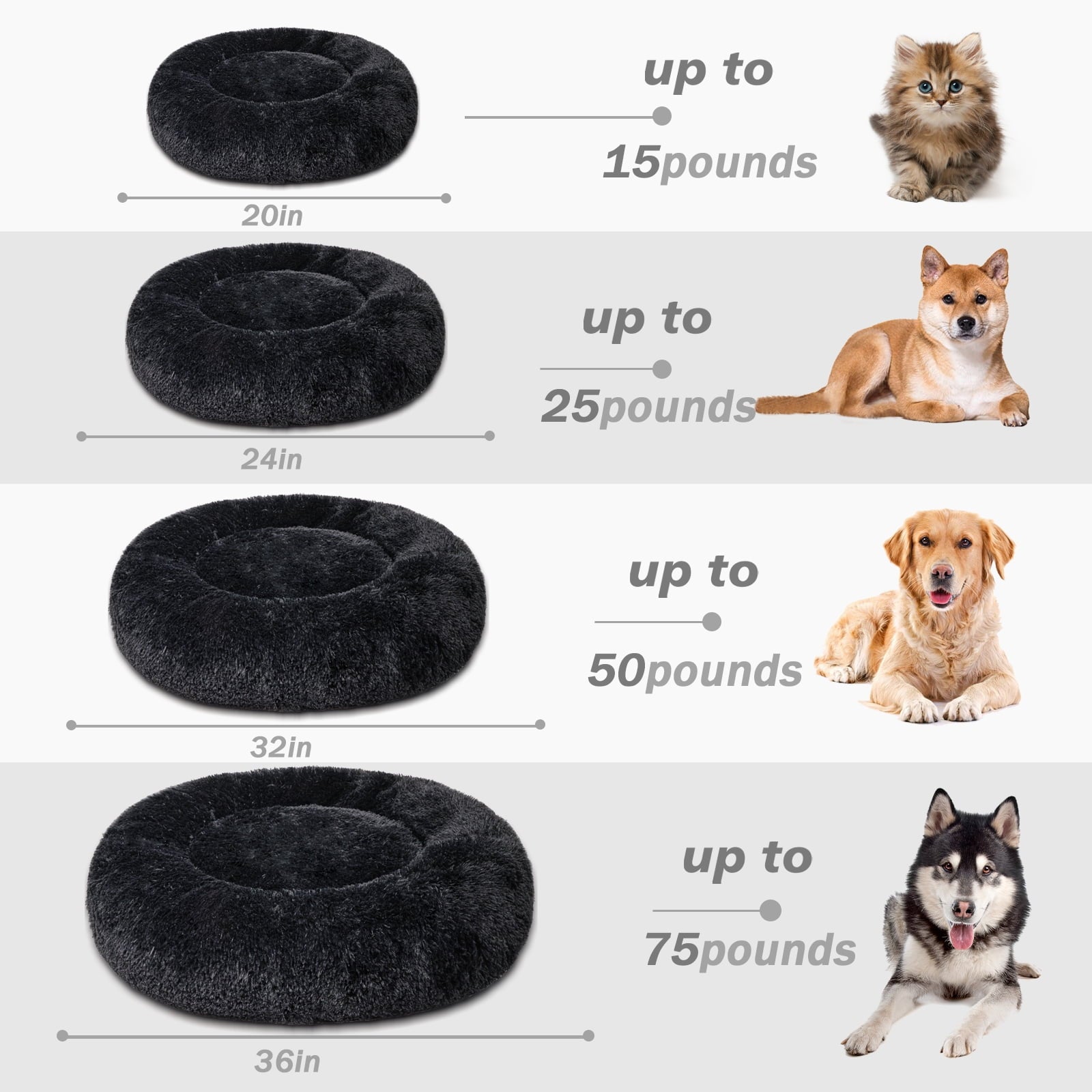Donut Pet Bed for Small Dogs 20", Plush Warming Dog Bed, Pink Rainbow