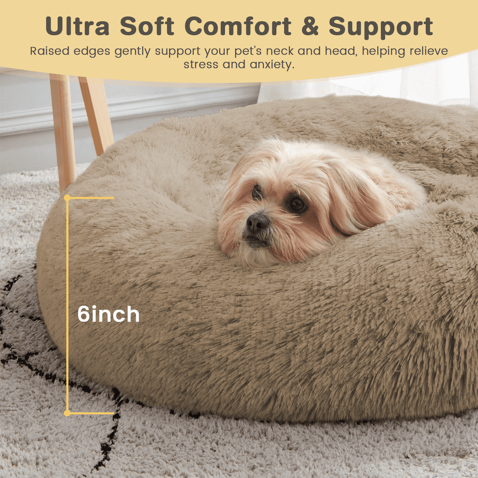 20 Inch Donut Dog Bed for Small Dogs, Round Pet Bed, Washable Dog Bed for Small Medium Dogs and Cats