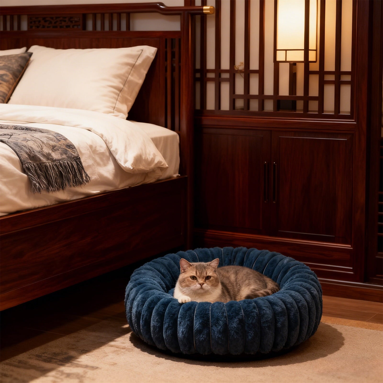 High Pile Plush Round Pet Bed Kennel Mat Extra Dog Cat Bed with Raised Edge for Small Medium Pets