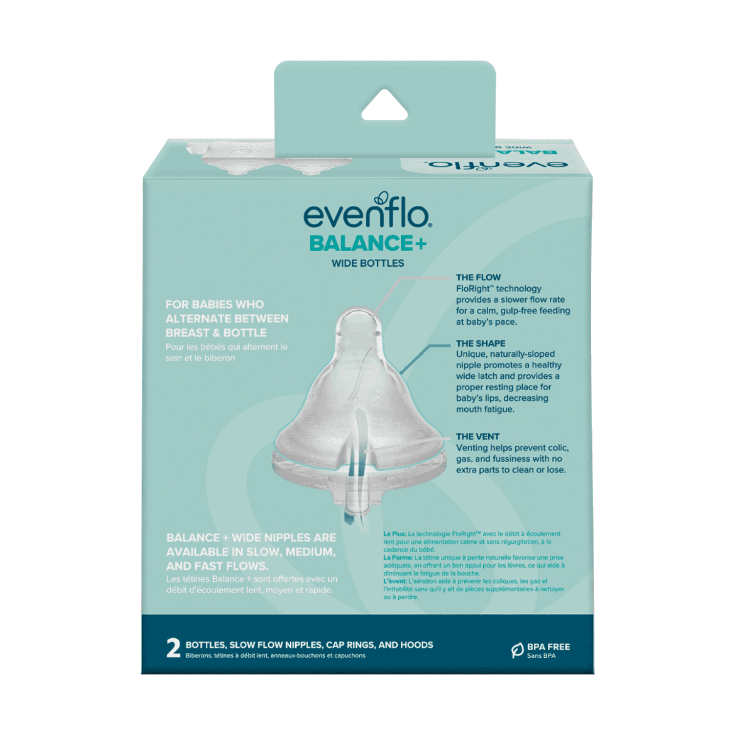 Balance+ Wide Neck Baby Bottles, Clear/White, 5oz, 2-Pack