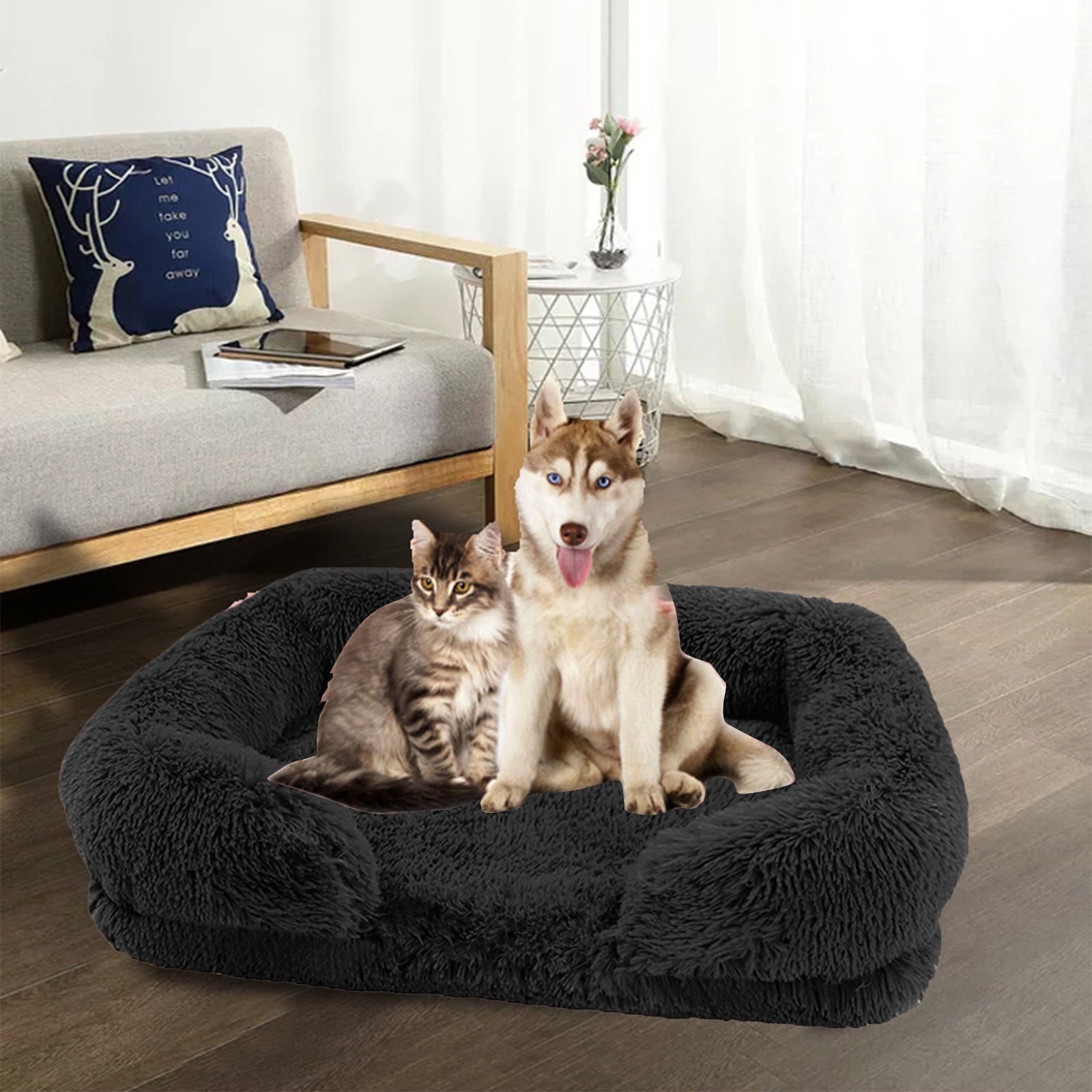 Pet Bed Dog Cat Cuddler Bed Faux Fur Warming Cushion For Small Medium Dogs And Cats Indoor Use