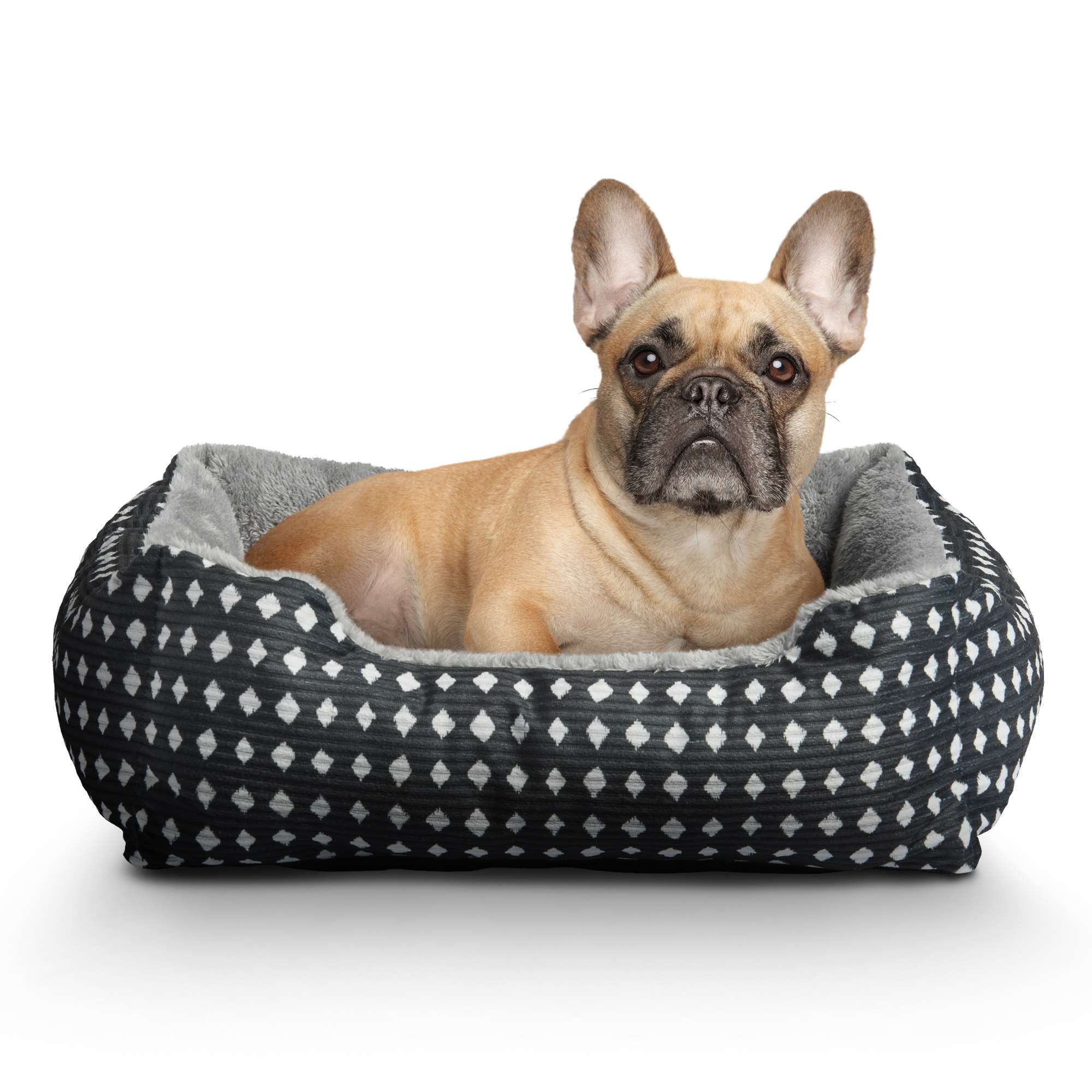 Dog Bed, Cat Bed, Puppy Bed, Plush Cuddle Bed for Small Breeds, 19" x 15",Black &amp; White Diamonds