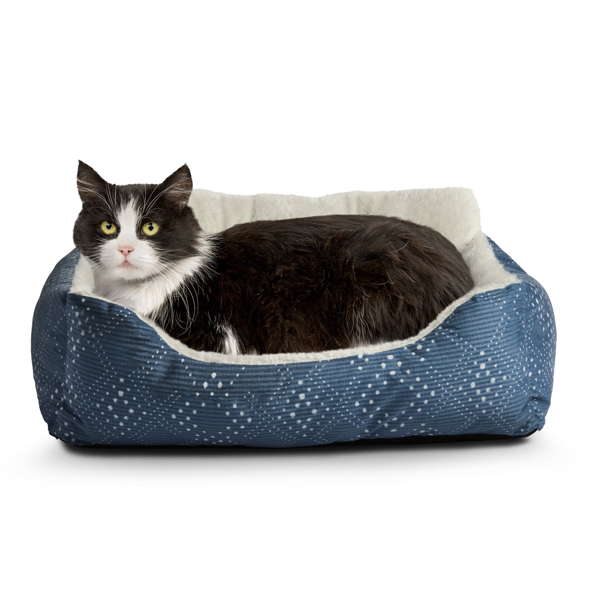 Puppy Dog Bed, Plush Bolster Dog for Small Dogs, Small, 21" x 17", Blue
