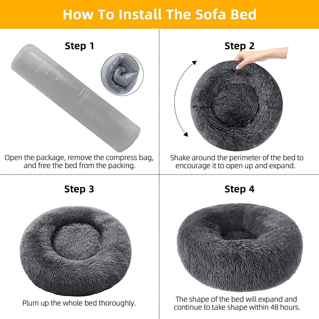 Dog Bed &amp; Cat Bed, Puppy Bed Warming Round Pet Bed, Donut Bed