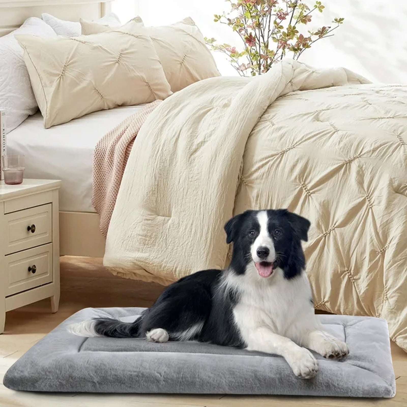 Plush Washable Dog Bed Ultra Dog Crate Mat Kennel Pad Anti-Slip Pet Sleeping Bed for Small Medium Large Dogs,Gray 36" x 23"