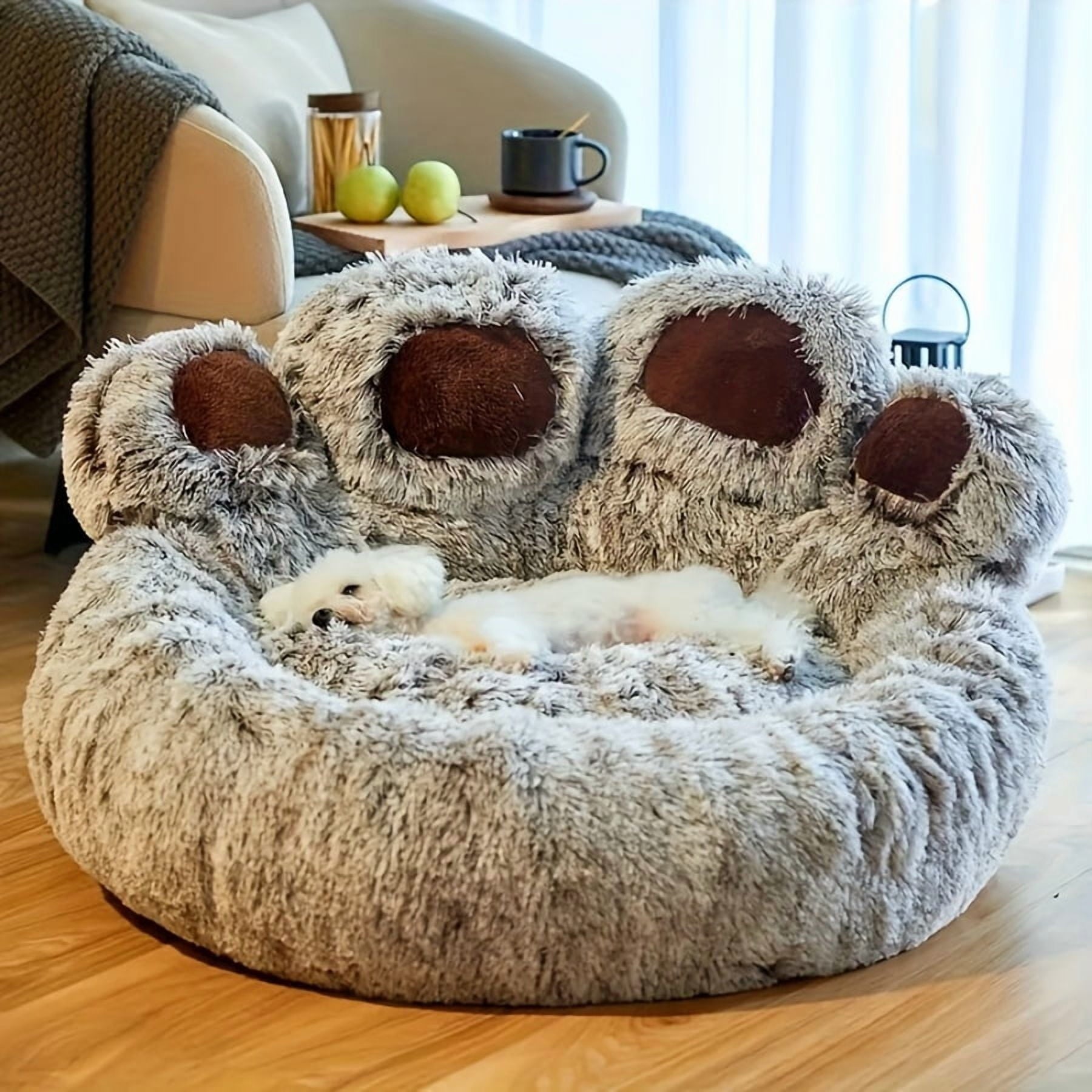 Paw Shape Pet Bed, Plush Faux Fur Donut Bed for Dogs &amp; Cats, , Bottom