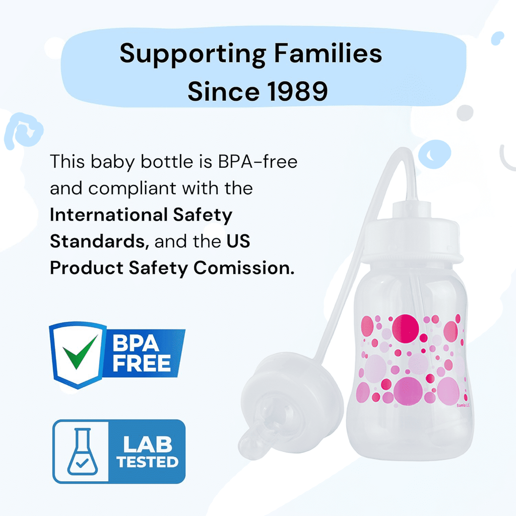 Hands-Free Baby Bottle - Nursing System 4 oz Baby Bottle with Nipple/Teat 3m+ Infant with Tube Straw Feeding System for Toddler (2 Bottles - Pink)