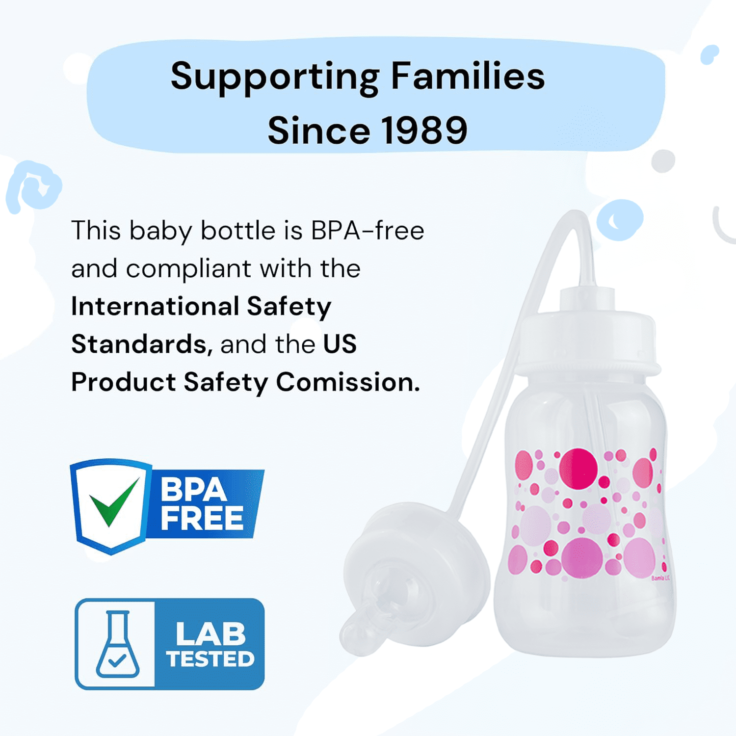 Hands-Free Baby Bottle - Nursing System 4 oz Baby Bottle with Nipple/Teat 3m+ Infant with Tube Straw Feeding System for Toddler (2 Bottles - Pink)