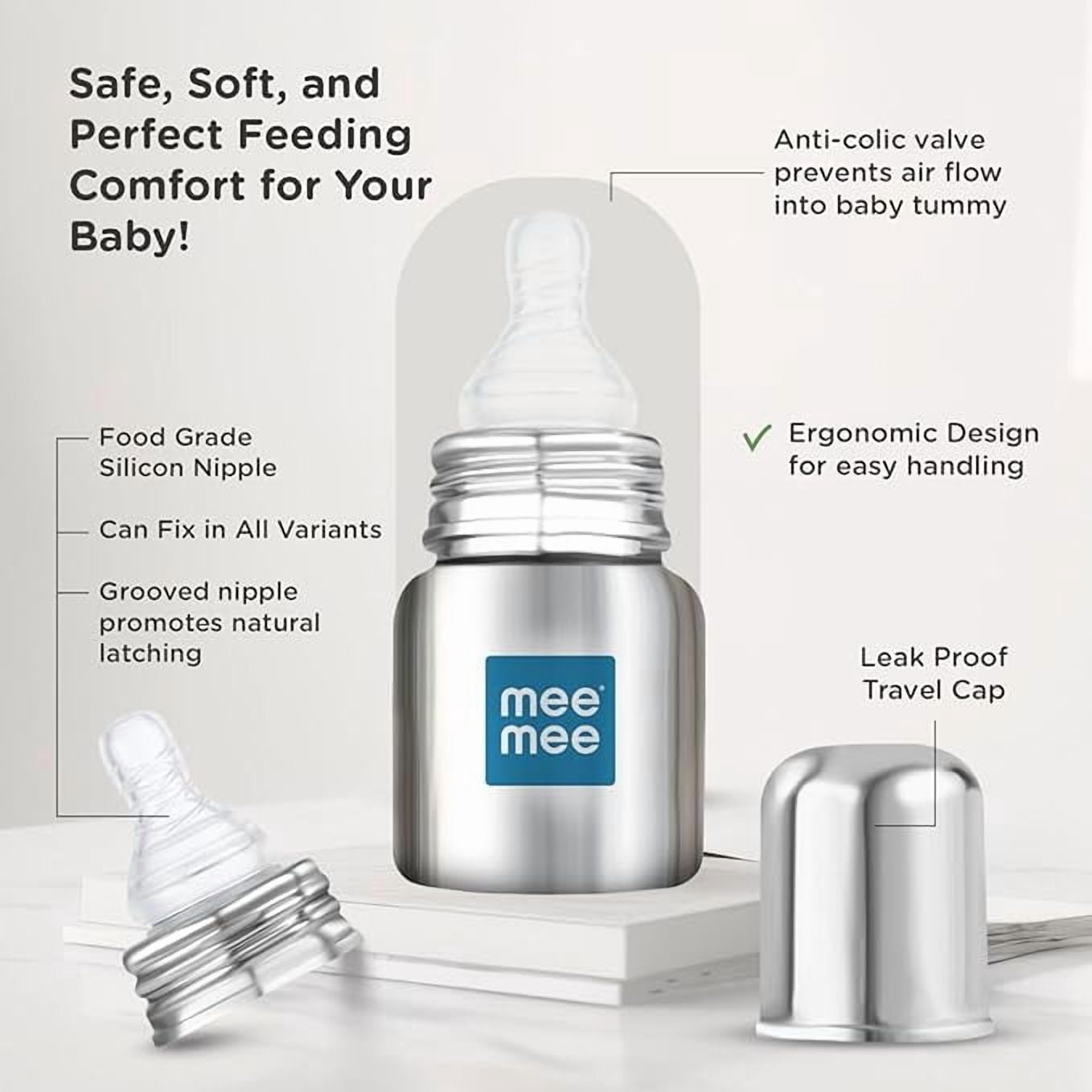 Mee Mee Baby Steel Feeding Bottle 120ml | Baby Milk Bottle with Anti Colic Valve
