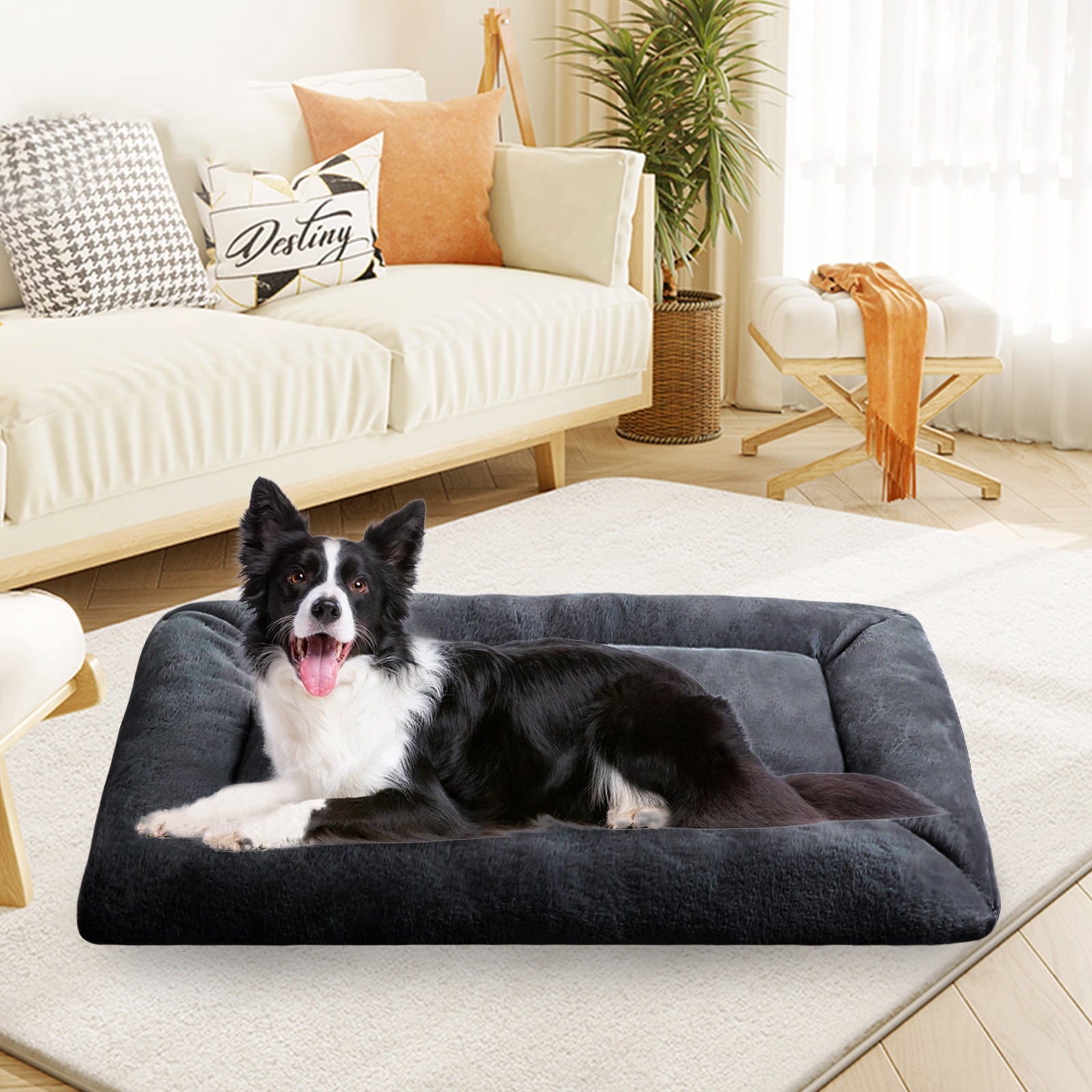 Plush Washable Dog Bed Ultra Dog Crate Mat Kennel Pad Anti-Slip Pet Sleeping Bed for Small Medium Large Dogs,Gray 36" x 23"