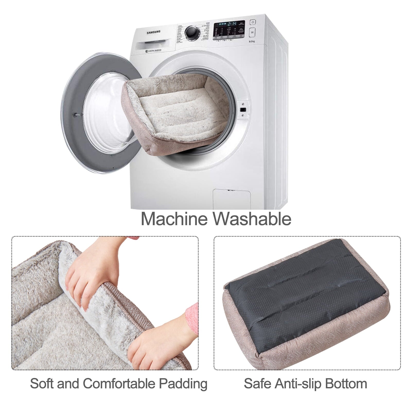 Dog Bed Washable Pet Bed, Anti Anxiety Cat Bed &amp; Sofa, Cute Plush Pet Bed for Small Dog and Cat - Small Rectangle