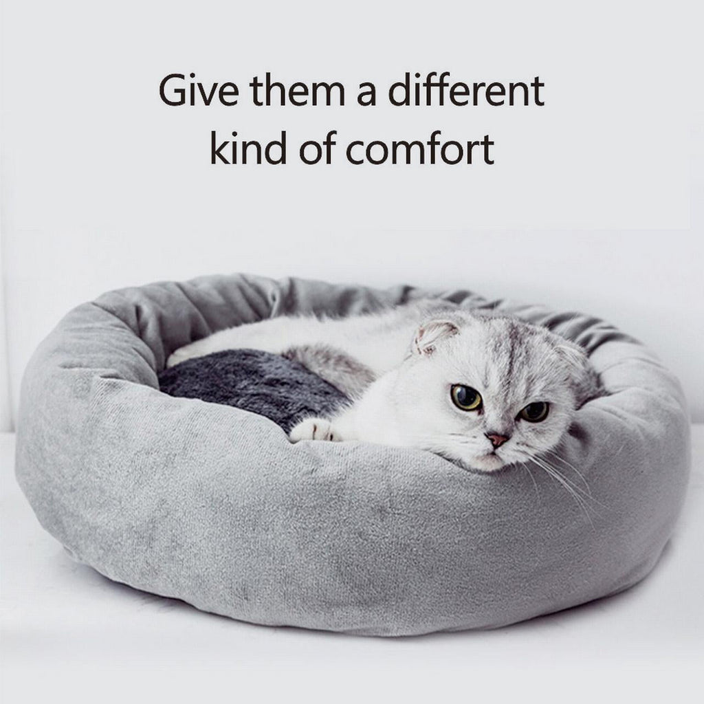 14in Round Cat Beds for Indoor Cats Small Dog Bed with Pillow, Washable Plush Pet Bed for Kittens Puppy, Purple
