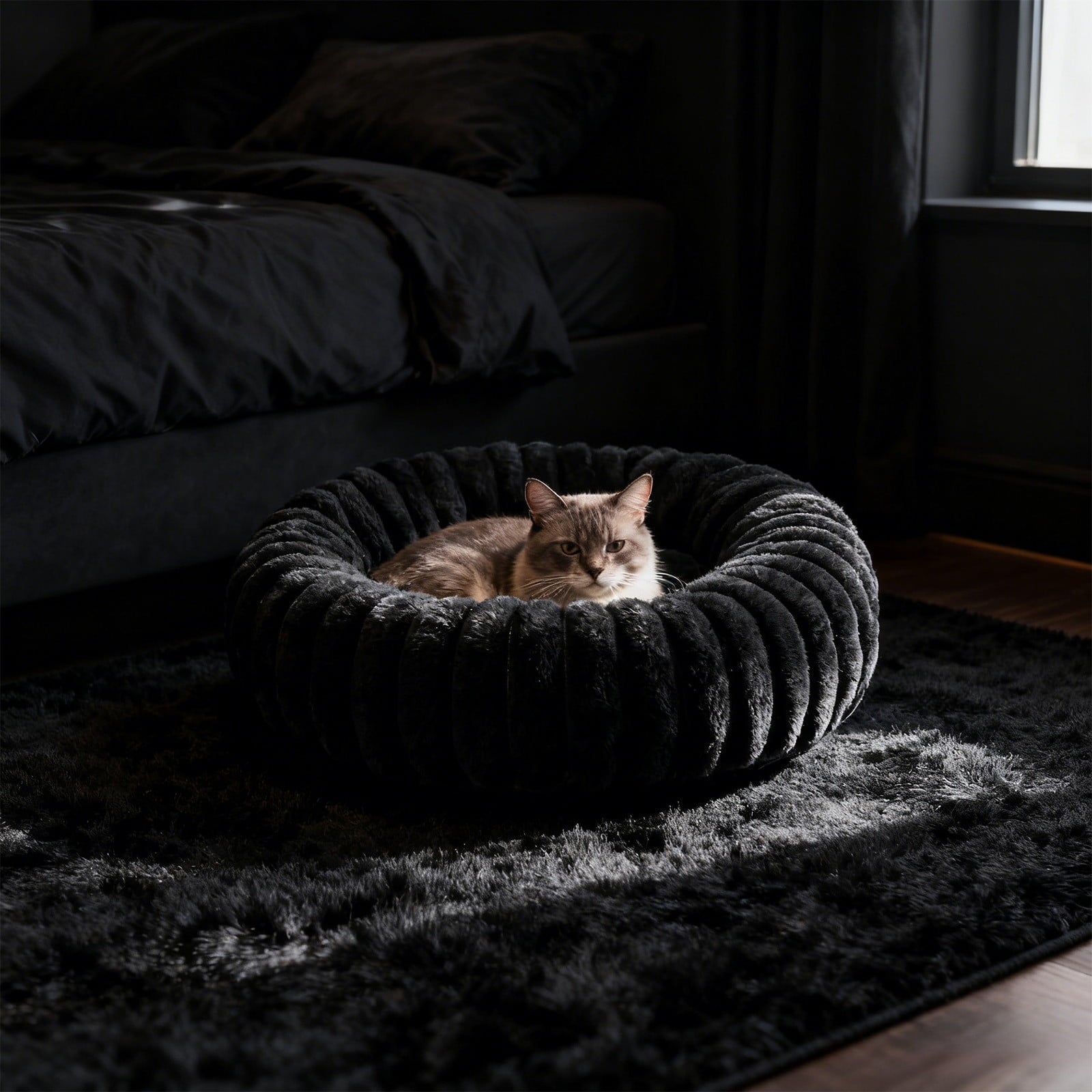 High Pile Plush Round Pet Bed Kennel Mat Extra Dog Cat Bed with Raised Edge for Small Medium Pets