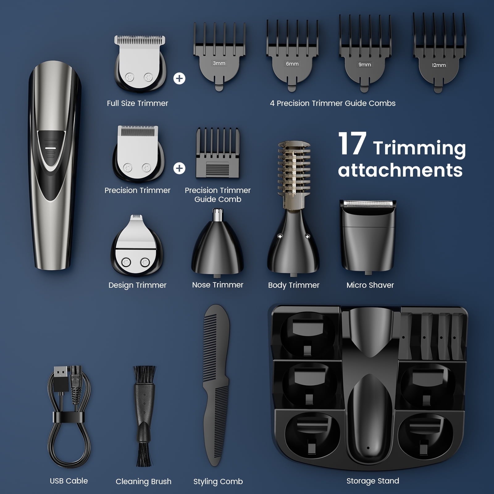 Skdwakiz Hair Trimmer for Men, Cordless Hair Clippers with Safety Lock, All in One Mens Grooming Kit for Face, Mustache, Nose and Body, Rechargeable Beard Trimmer, Gifts for Husband Father
