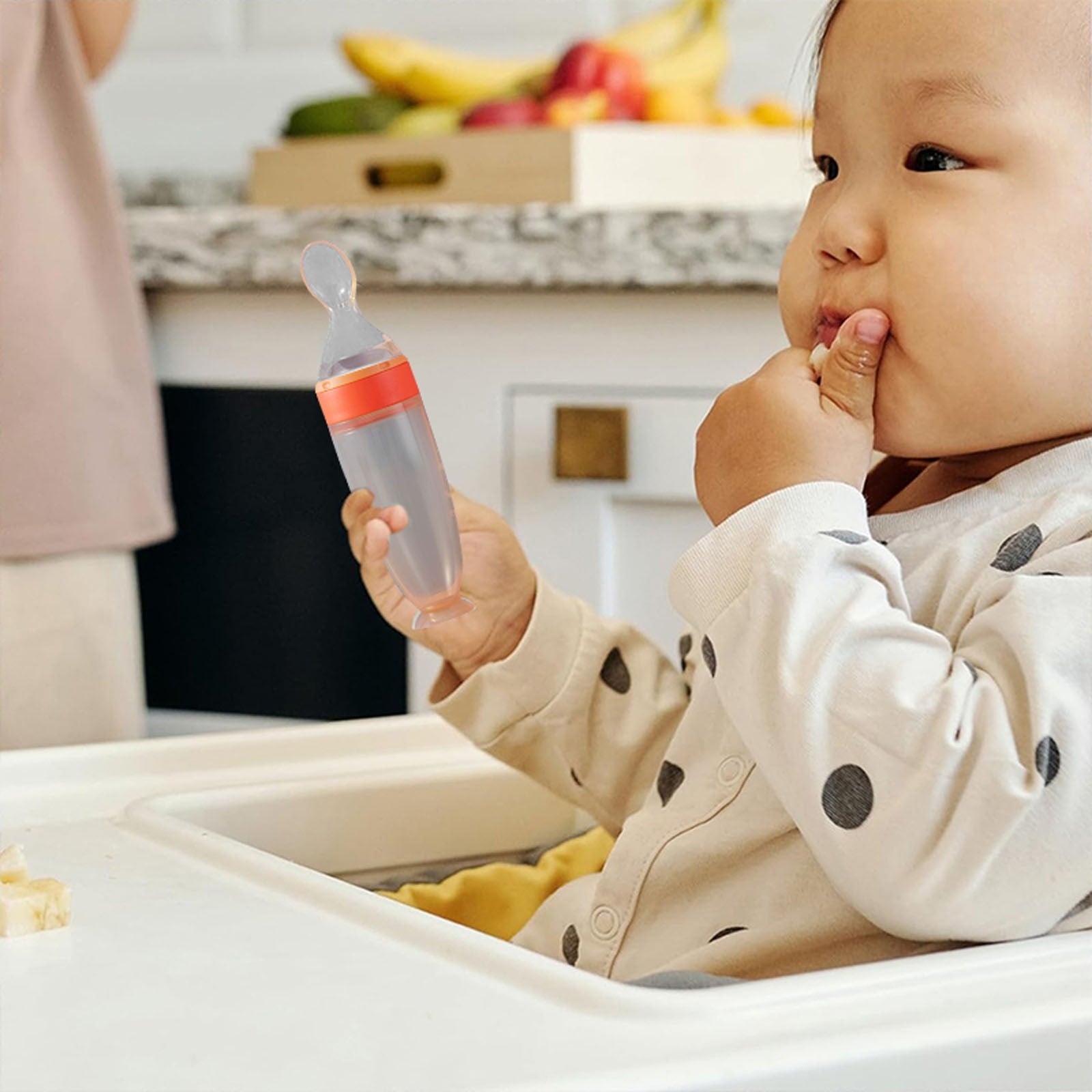 Pedty 1* Squeezed Feeding Spoon,1pc Silicone Baby Food Bottle Spoon Feeder For Baby Toddler Infant Cereal Food Supplement 120ml