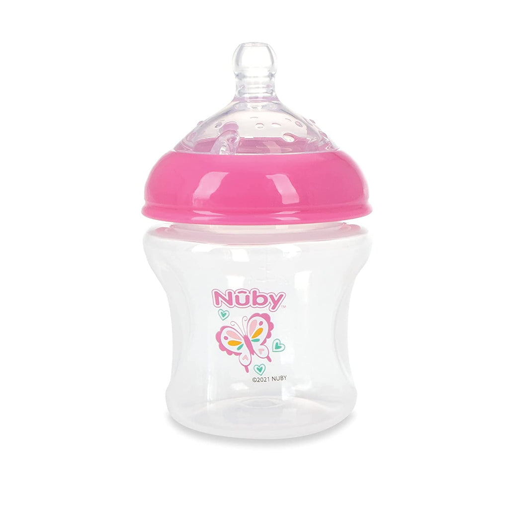 3-Pack Infant Feeding Bottles with Slow Flow Breast Size Silicone Nipple: 0+ Months, 6oz, 3 Pack Set: Delicate Star, Rainbow, Butterfly Prints