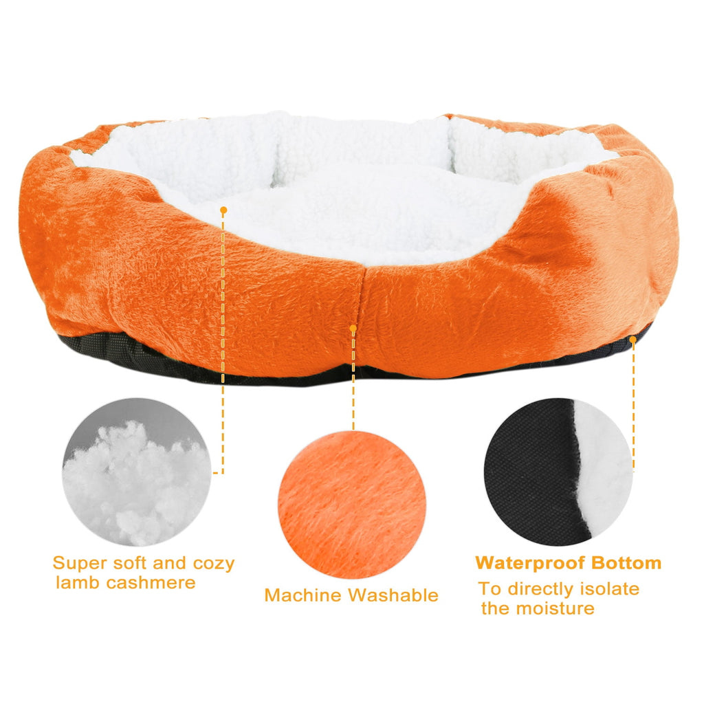 Pet Bed, Indoor Puppy Cushion Doghouse Fleece Pet Dog Cat Bed Indoor for Small Dogs and Cats, Orange