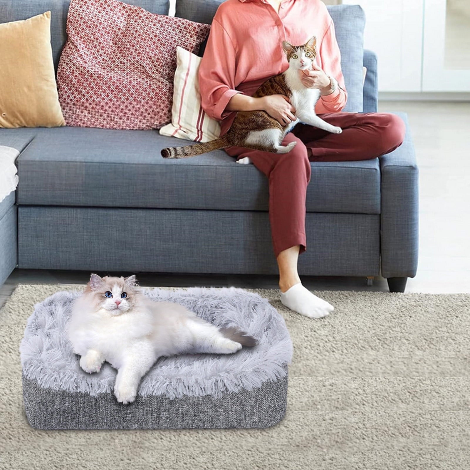 Large Pet Bed for Cat or Dog, Rectangle, 24x20 Inch(Beige)