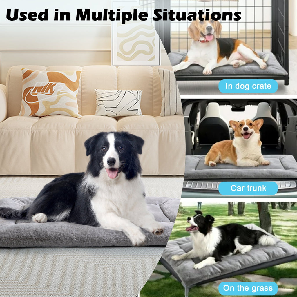 Plush Washable Dog Bed Ultra Dog Crate Mat Kennel Pad Anti-Slip Pet Sleeping Bed for Small Medium Large Dogs,Gray 36" x 23"